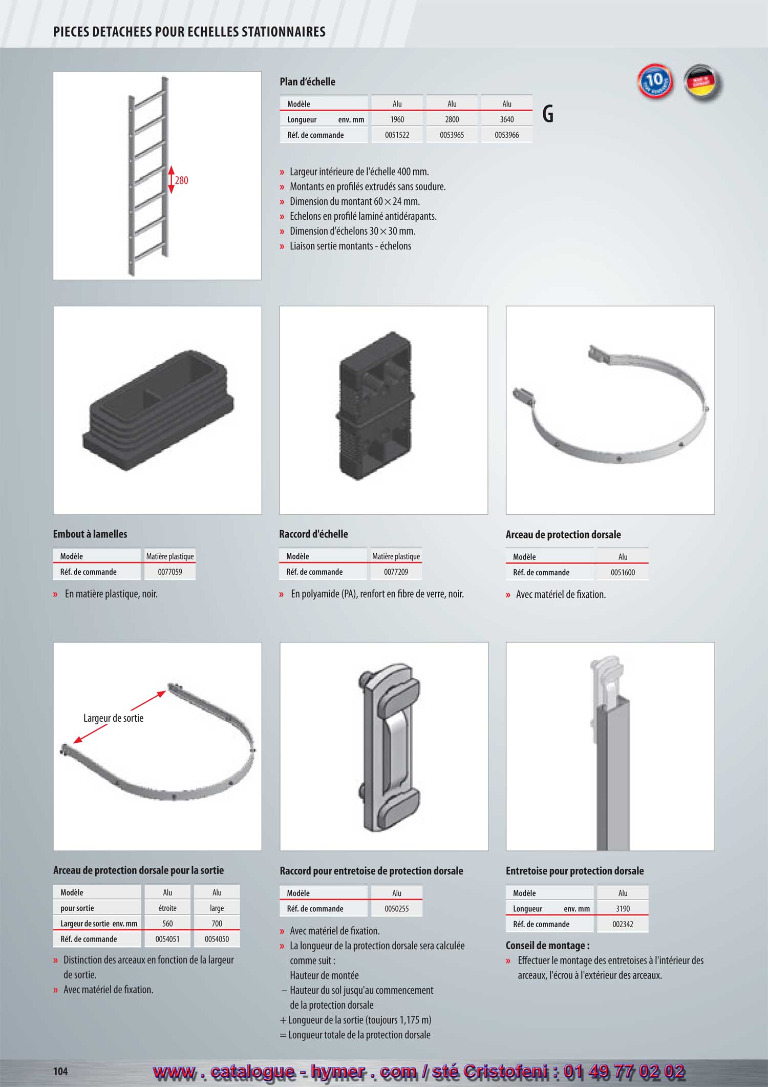 ACCESSOIRES POUR ECHELLES A CRINOLINE 
PLANS DECHELLE, EMBOUT A LAMELLES, RACCORDS DECHELLE 


Plans dchelles Embout  lamelles Raccords dchelle



Modle en plastique Modle en plastique

Modle 


En plastique noir. En polyamide (PA) 
chelons 30 x 30 mm stris antidrapants. avec renforcement  fibres optiques, noir. 
Section du montant 60 x 24 mm. 
Jonction sertie montants - chelons. 